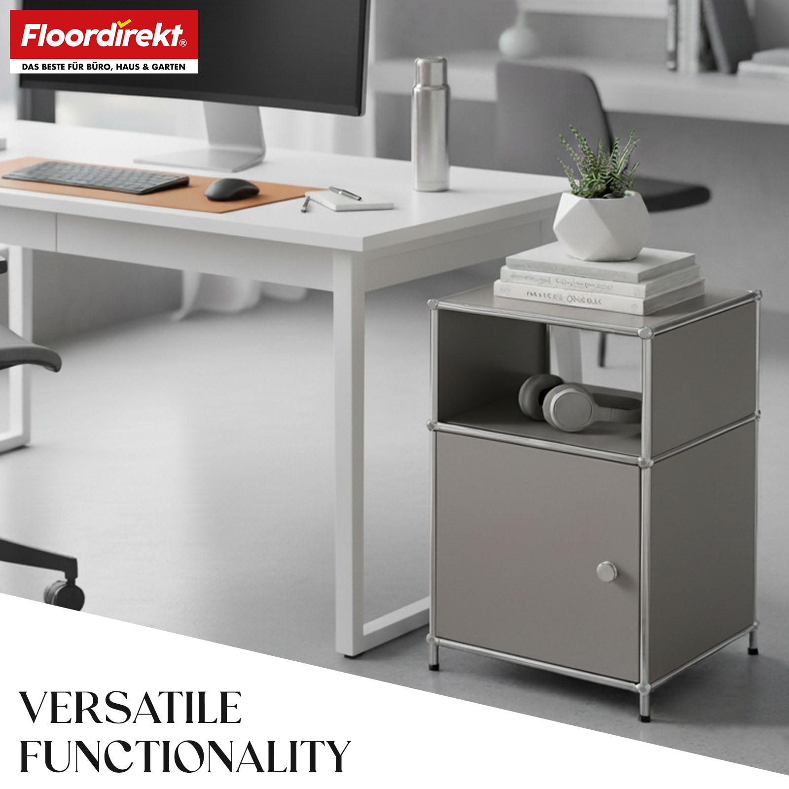 Metal shelving unit | Concept Epure MK-040 | 3-tier storage shelving unit with door & shelves | Available in several colours