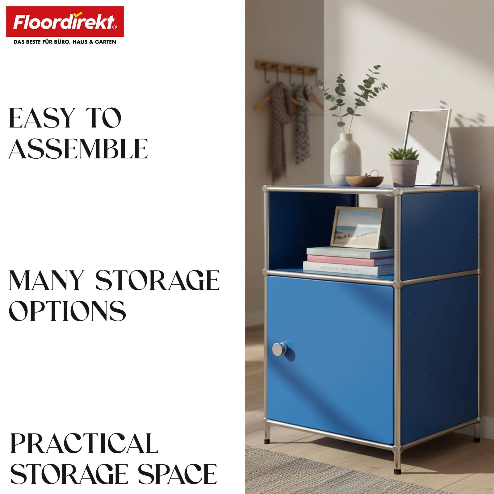 Metal shelving unit | Concept Epure MK-040 | 3-tier storage shelving unit with door & shelves | Available in several colours