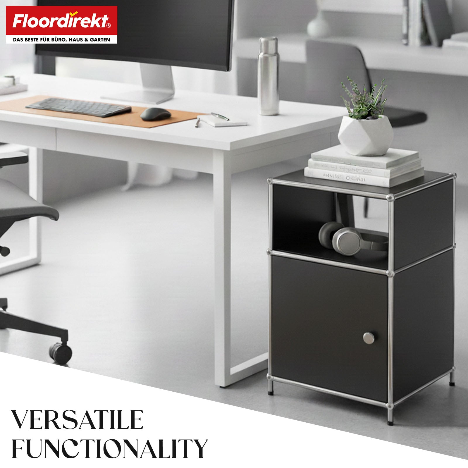 Metal shelving unit | Concept Epure MK-040 | 3-tier storage shelving unit with door & shelves | Available in several colours