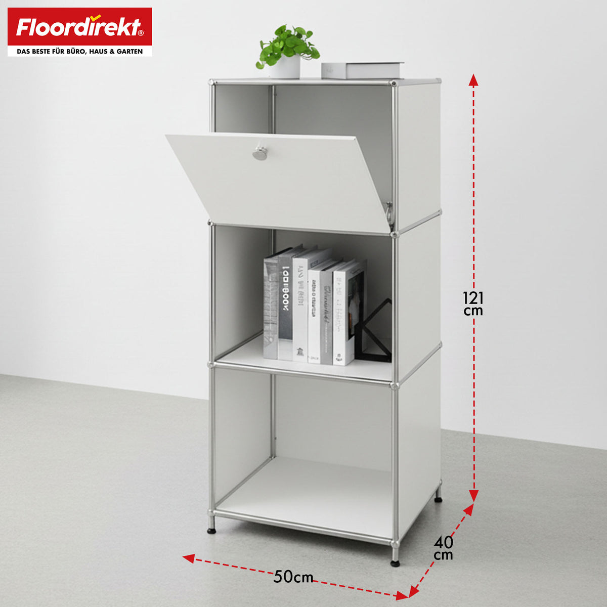 Metal shelving unit | Concept Epure MK-107 | 4-tier storage shelving unit with lockable compartment & shelves | Available in various colours