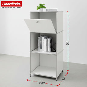 Metal shelving unit | Concept Epure MK-107 | 4-tier storage shelving unit with lockable compartment & shelves | Available in various colours