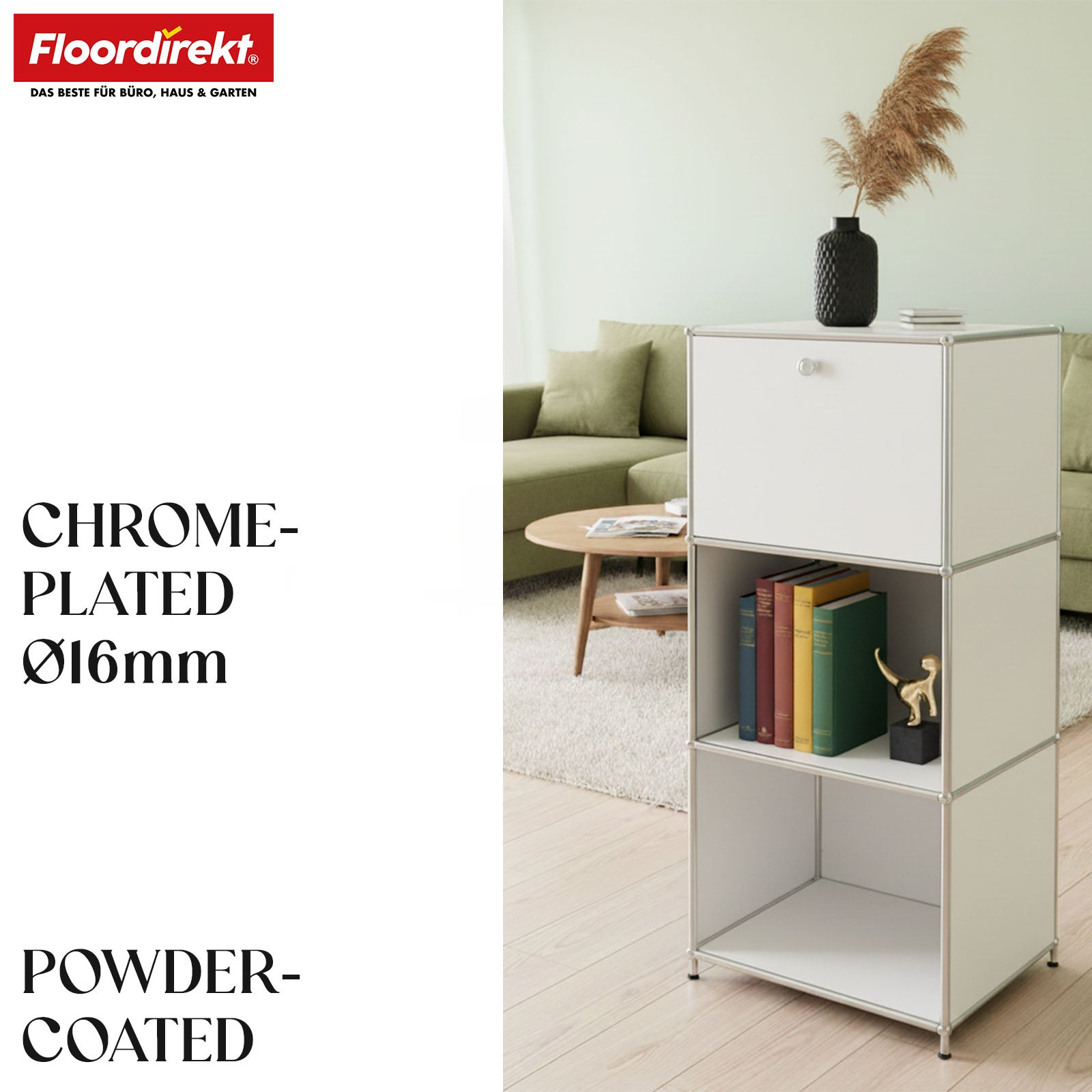 Metal shelving unit | Concept Epure MK-107 | 4-tier storage shelving unit with lockable compartment & shelves | Available in various colours