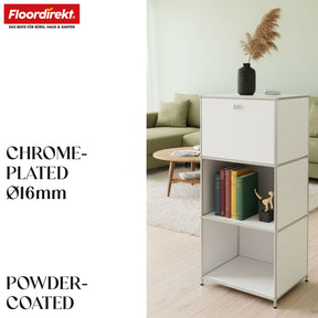 Metal shelving unit | Concept Epure MK-107 | 4-tier storage shelving unit with lockable compartment & shelves | Available in various colours