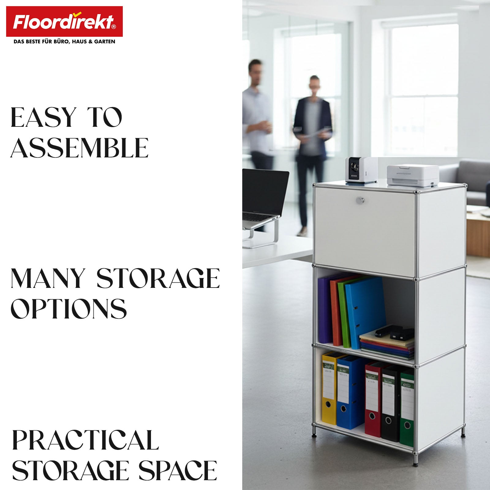 Metal shelving unit | Concept Epure MK-107 | 4-tier storage shelving unit with lockable compartment & shelves | Available in various colours