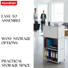 Metal shelving unit | Concept Epure MK-107 | 4-tier storage shelving unit with lockable compartment & shelves | Available in various colours