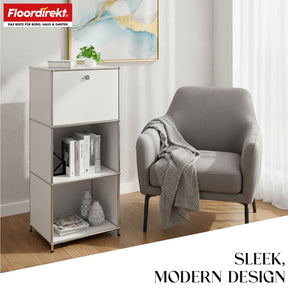 Metal shelving unit | Concept Epure MK-107 | 4-tier storage shelving unit with lockable compartment & shelves | Available in various colours