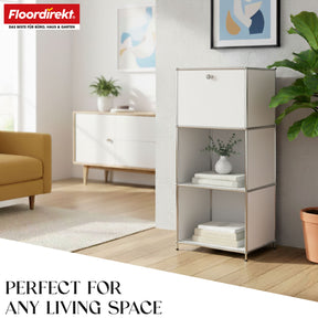 Metal shelving unit | Concept Epure MK-107 | 4-tier storage shelving unit with lockable compartment & shelves | Available in various colours