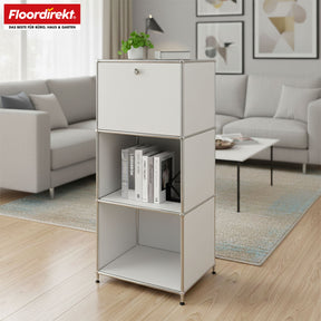 Metal shelving unit | Concept Epure MK-107 | 4-tier storage shelving unit with lockable compartment & shelves | Available in various colours