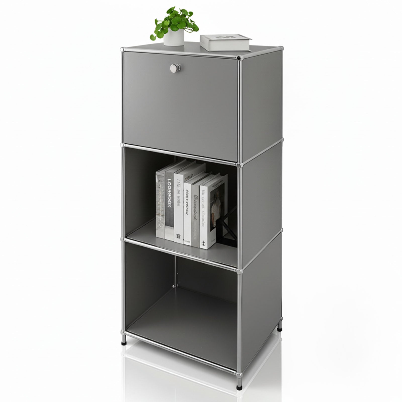 Metal shelving unit | Concept Epure MK-107 | 4-tier storage shelving unit with lockable compartment & shelves | Available in various colours