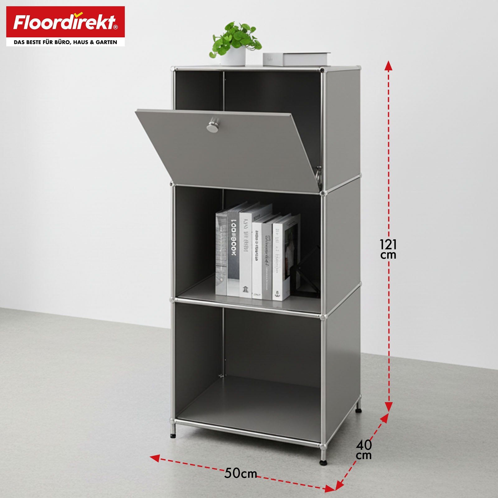 Metal shelving unit | Concept Epure MK-107 | 4-tier storage shelving unit with lockable compartment & shelves | Available in various colours