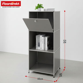 Metal shelving unit | Concept Epure MK-107 | 4-tier storage shelving unit with lockable compartment & shelves | Available in various colours