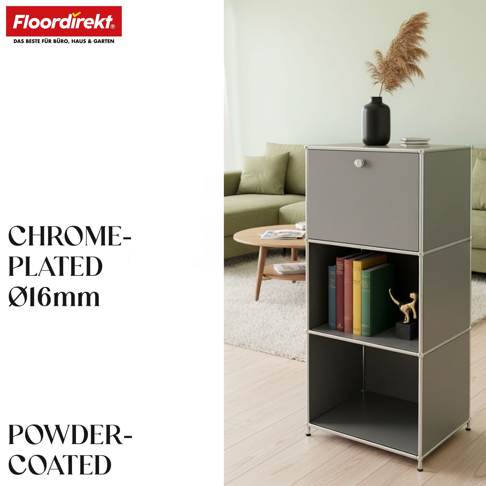 Metal shelving unit | Concept Epure MK-107 | 4-tier storage shelving unit with lockable compartment & shelves | Available in various colours