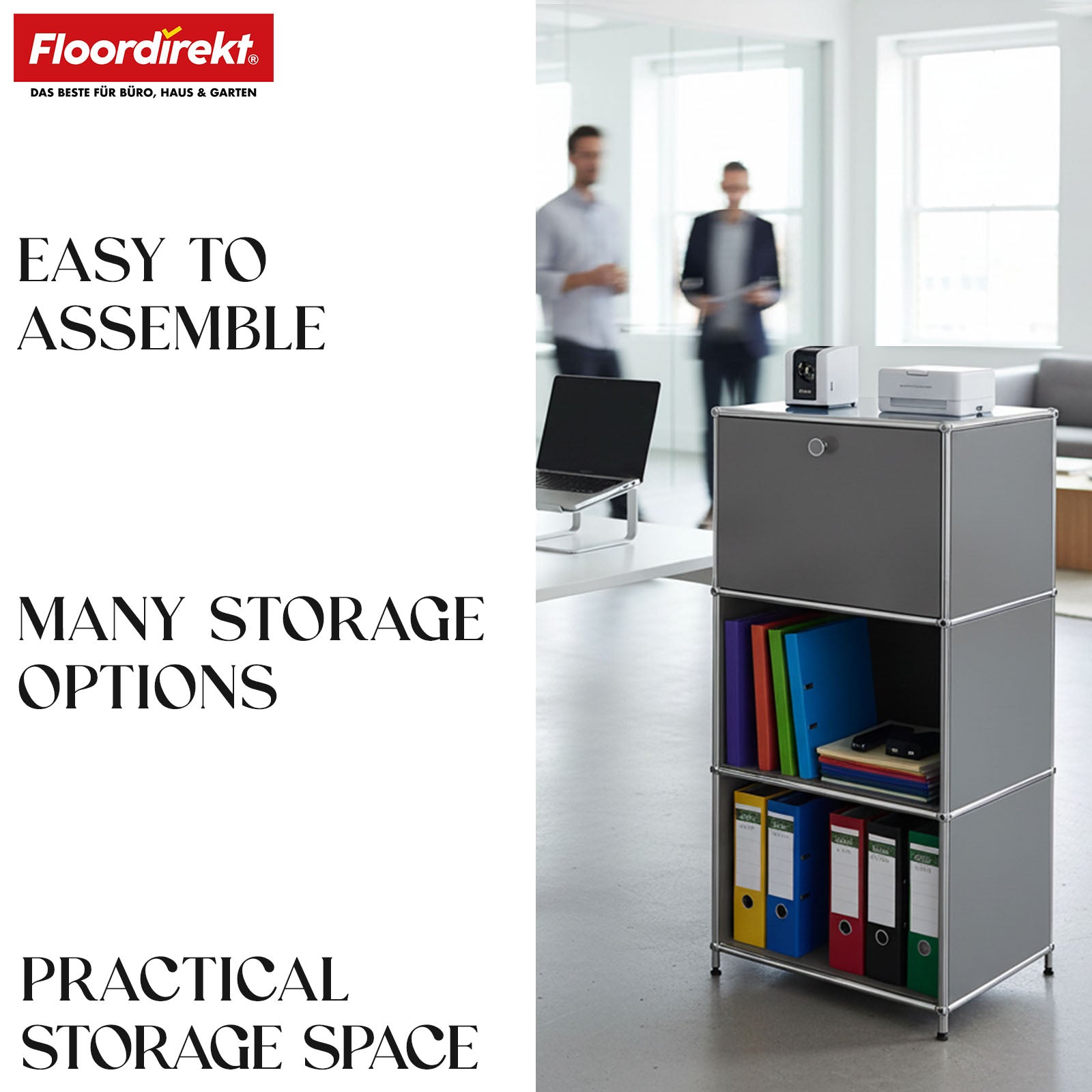 Metal shelving unit | Concept Epure MK-107 | 4-tier storage shelving unit with lockable compartment & shelves | Available in various colours