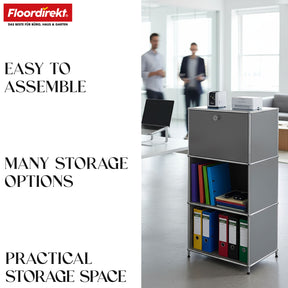 Metal shelving unit | Concept Epure MK-107 | 4-tier storage shelving unit with lockable compartment & shelves | Available in various colours