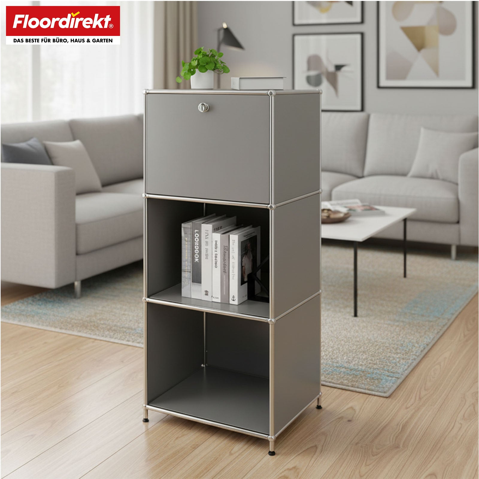 Metal shelving unit | Concept Epure MK-107 | 4-tier storage shelving unit with lockable compartment & shelves | Available in various colours