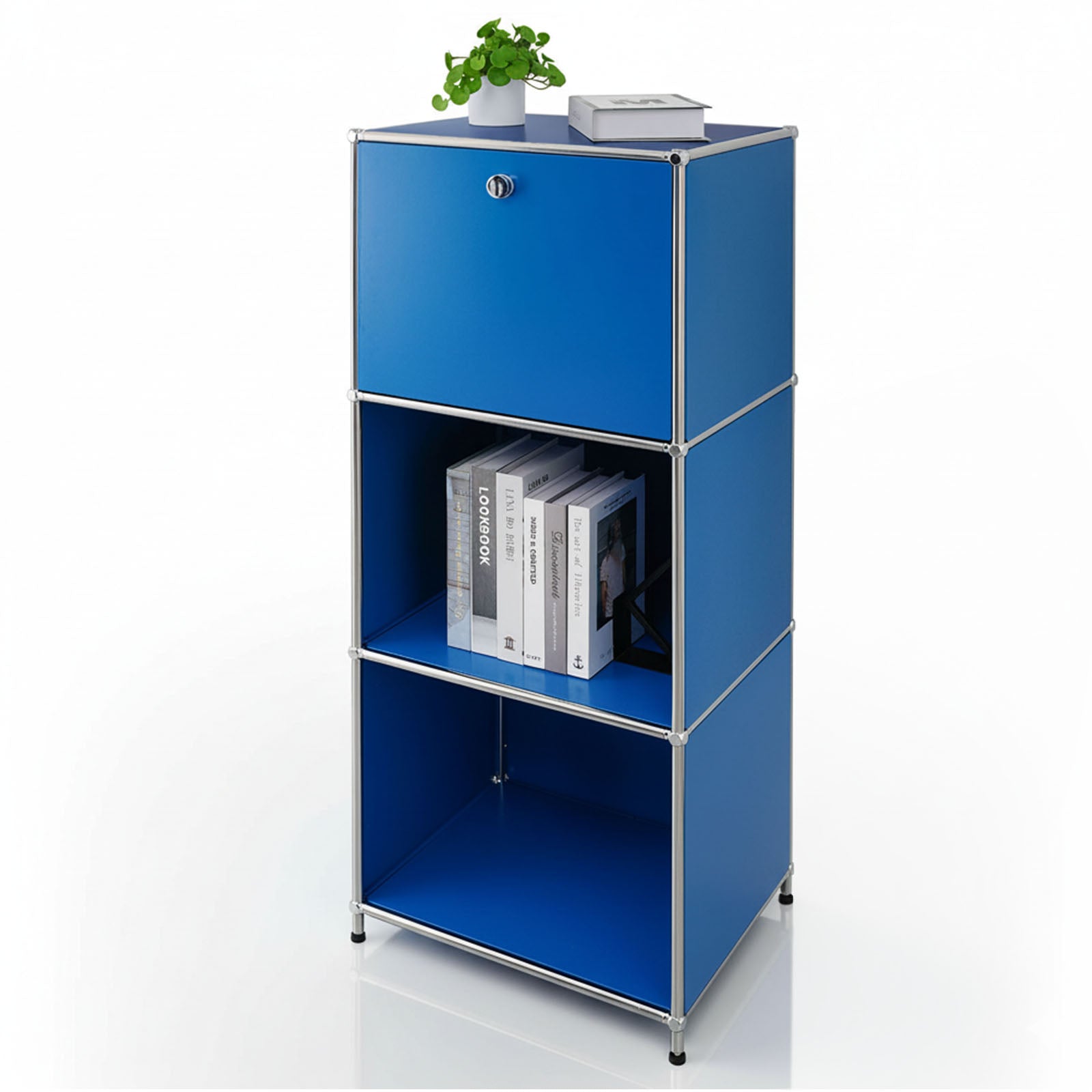 Metal shelving unit | Concept Epure MK-107 | 4-tier storage shelving unit with lockable compartment & shelves | Available in various colours