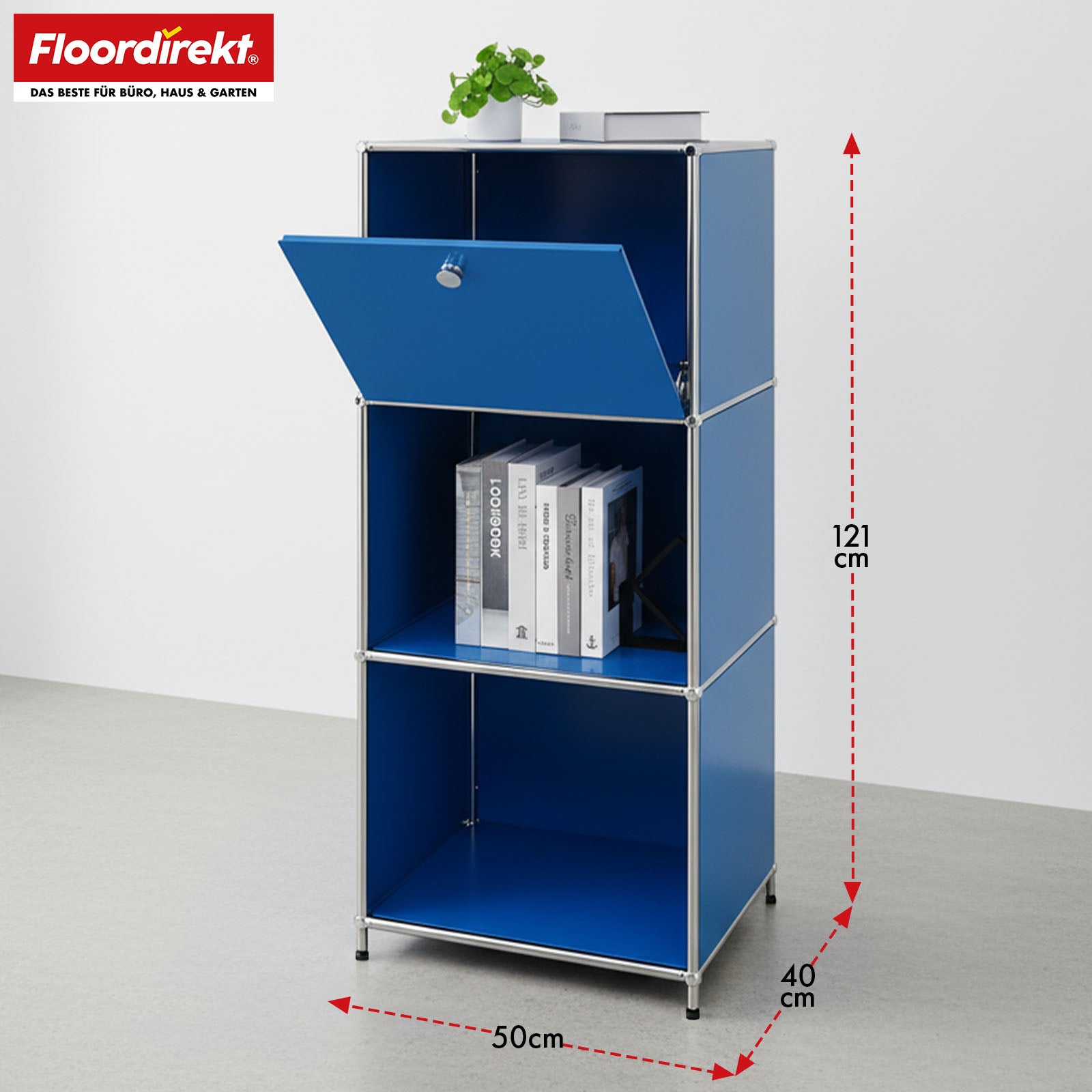 Metal shelving unit | Concept Epure MK-107 | 4-tier storage shelving unit with lockable compartment & shelves | Available in various colours