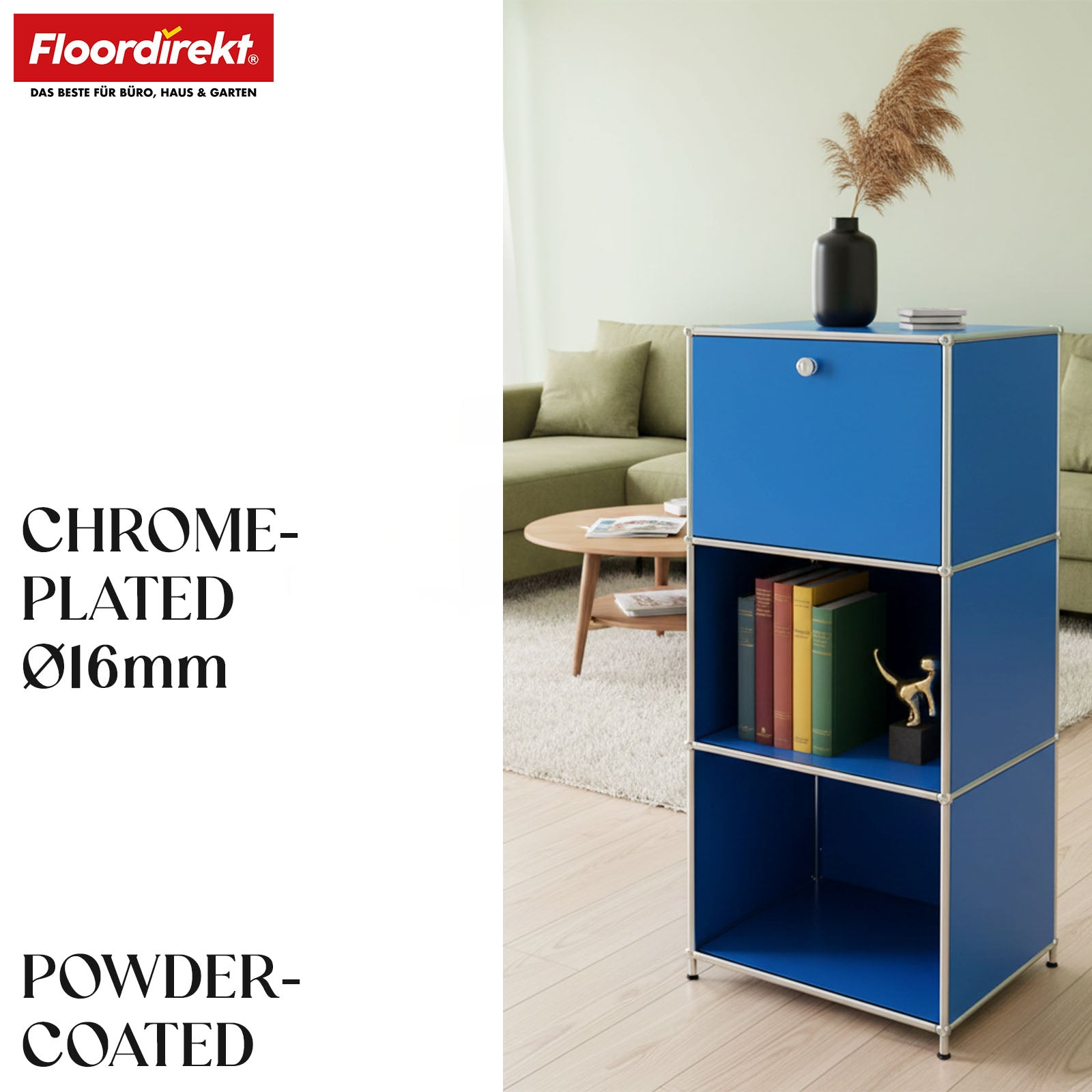 Metal shelving unit | Concept Epure MK-107 | 4-tier storage shelving unit with lockable compartment & shelves | Available in various colours