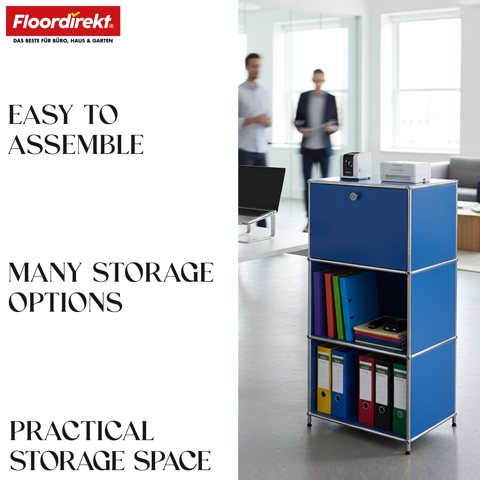 Metal shelving unit | Concept Epure MK-107 | 4-tier storage shelving unit with lockable compartment & shelves | Available in various colours