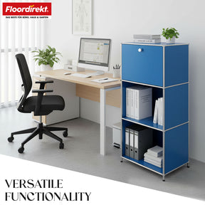 Metal shelving unit | Concept Epure MK-107 | 4-tier storage shelving unit with lockable compartment & shelves | Available in various colours
