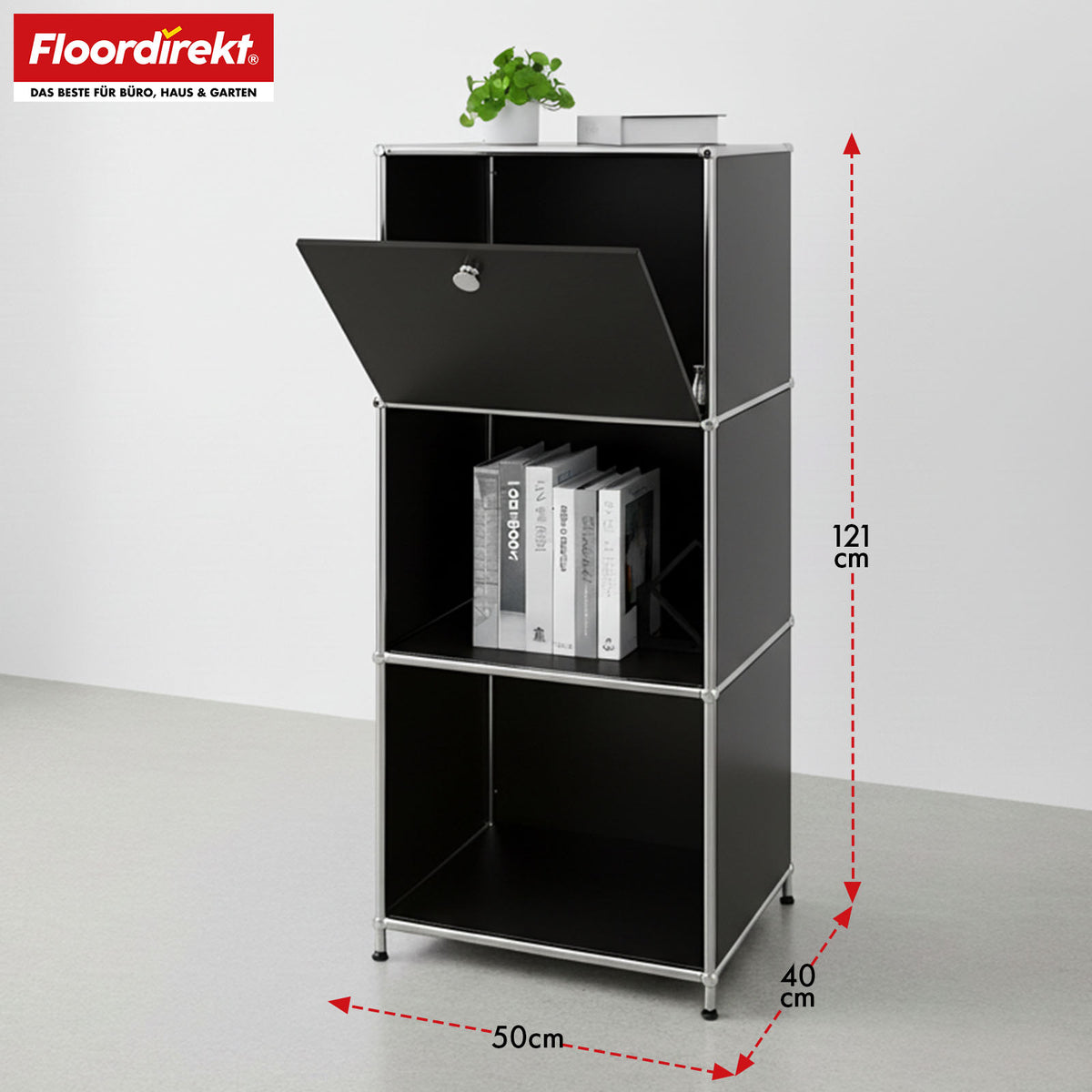 Metal shelving unit | Concept Epure MK-107 | 4-tier storage shelving unit with lockable compartment & shelves | Available in various colours