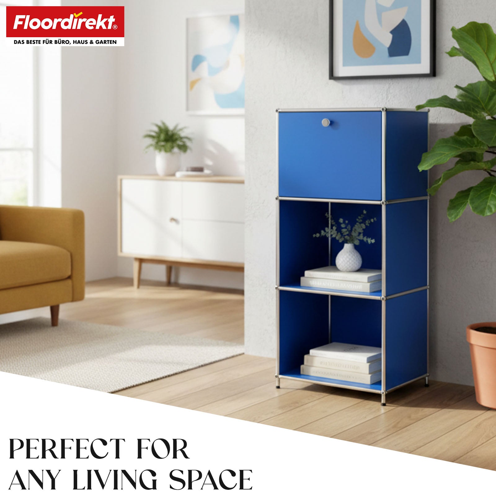 Metal shelving unit | Concept Epure MK-107 | 4-tier storage shelving unit with lockable compartment & shelves | Available in various colours