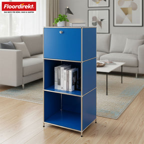 Metal shelving unit | Concept Epure MK-107 | 4-tier storage shelving unit with lockable compartment & shelves | Available in various colours