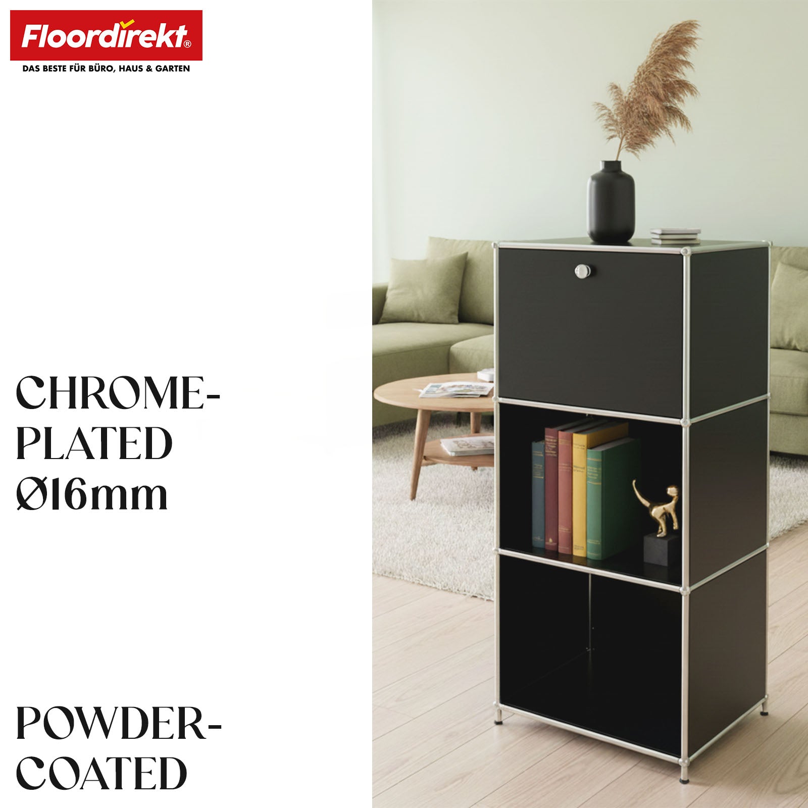 Metal shelving unit | Concept Epure MK-107 | 4-tier storage shelving unit with lockable compartment & shelves | Available in various colours