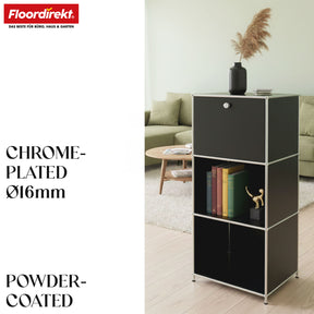 Metal shelving unit | Concept Epure MK-107 | 4-tier storage shelving unit with lockable compartment & shelves | Available in various colours