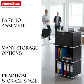 Metal shelving unit | Concept Epure MK-107 | 4-tier storage shelving unit with lockable compartment & shelves | Available in various colours