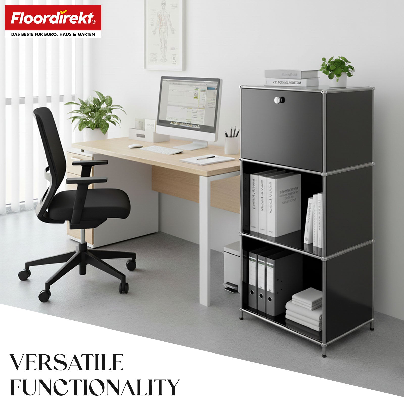 Metal shelving unit | Concept Epure MK-107 | 4-tier storage shelving unit with lockable compartment & shelves | Available in various colours