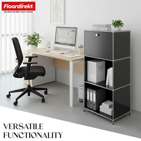 Metal shelving unit | Concept Epure MK-107 | 4-tier storage shelving unit with lockable compartment & shelves | Available in various colours