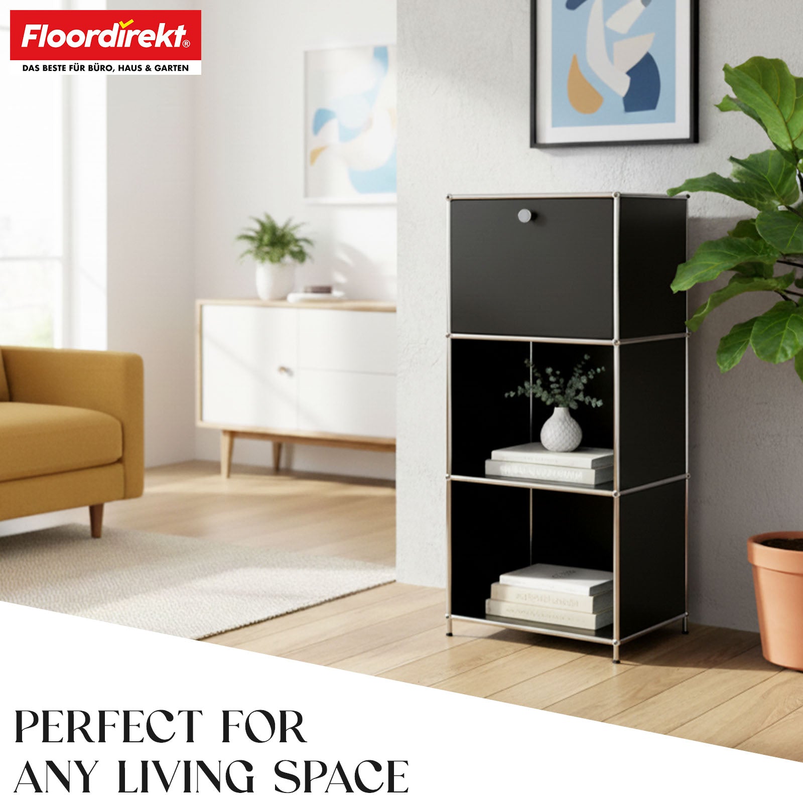 Metal shelving unit | Concept Epure MK-107 | 4-tier storage shelving unit with lockable compartment & shelves | Available in various colours