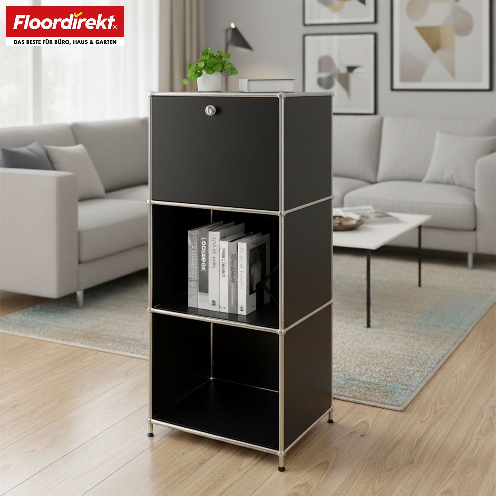 Metal shelving unit | Concept Epure MK-107 | 4-tier storage shelving unit with lockable compartment & shelves | Available in various colours