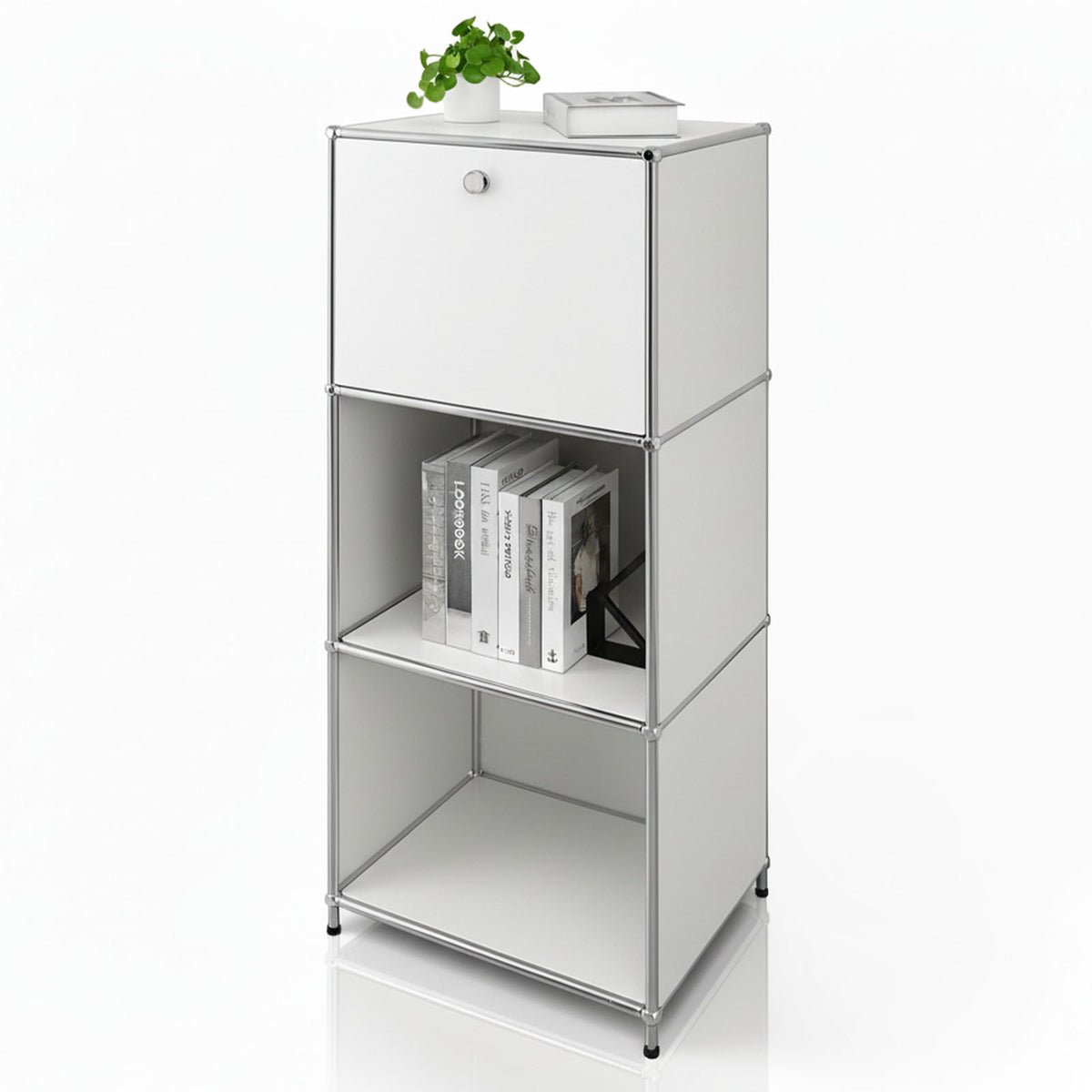 Metal shelving unit | Concept Epure MK-107 | 4-tier storage shelving unit with lockable compartment & shelves | Available in various colours