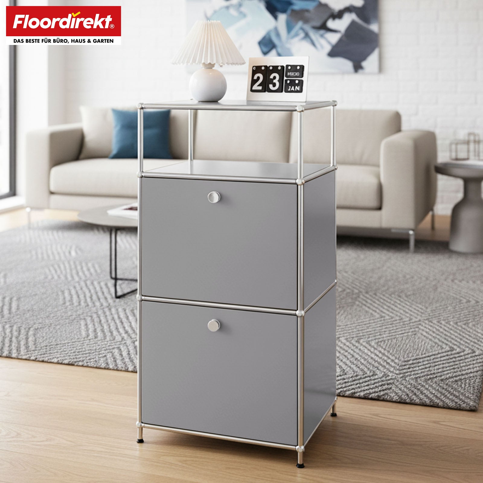 Metal shelving unit | Concept Epure MK-120 | Storage shelving unit with lockable compartments, open compartment and shelf | Available in several colours