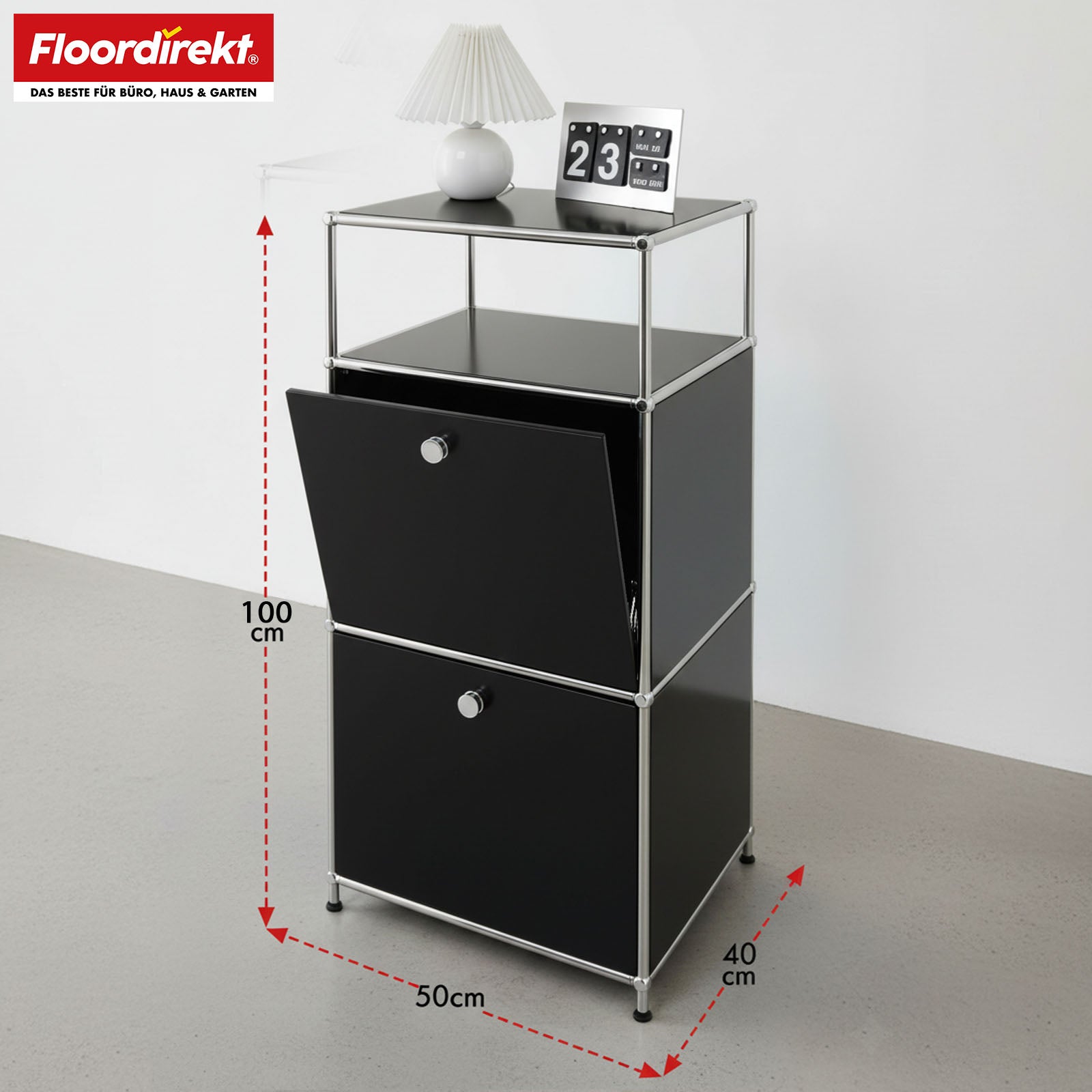 Metal shelving unit | Concept Epure MK-120 | Storage shelving unit with lockable compartments, open compartment and shelf | Available in several colours