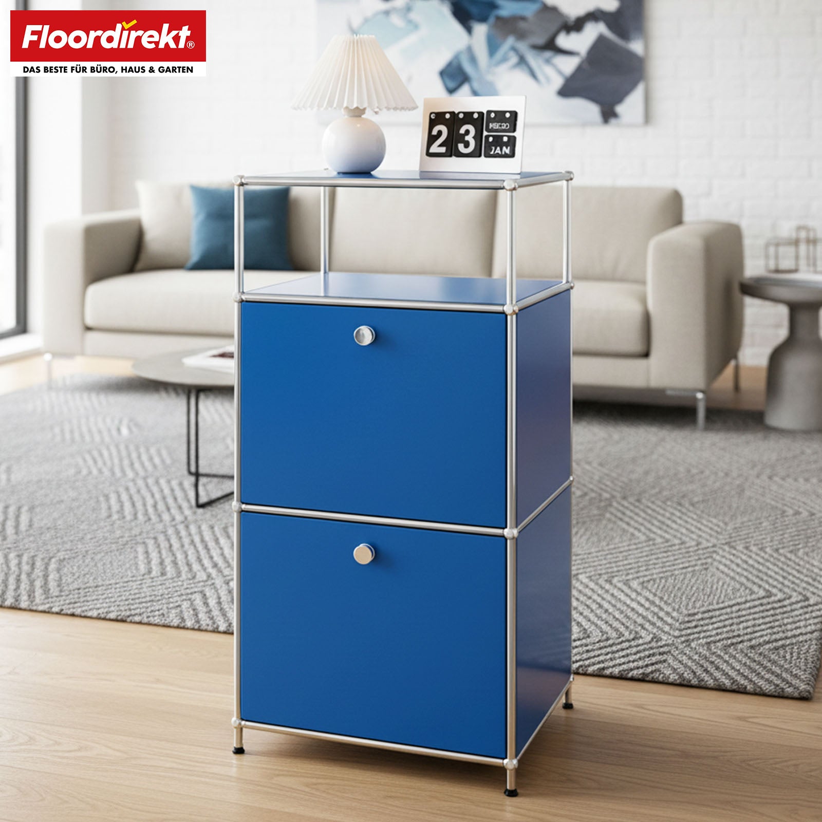 Metal shelving unit | Concept Epure MK-120 | Storage shelving unit with lockable compartments, open compartment and shelf | Available in several colours