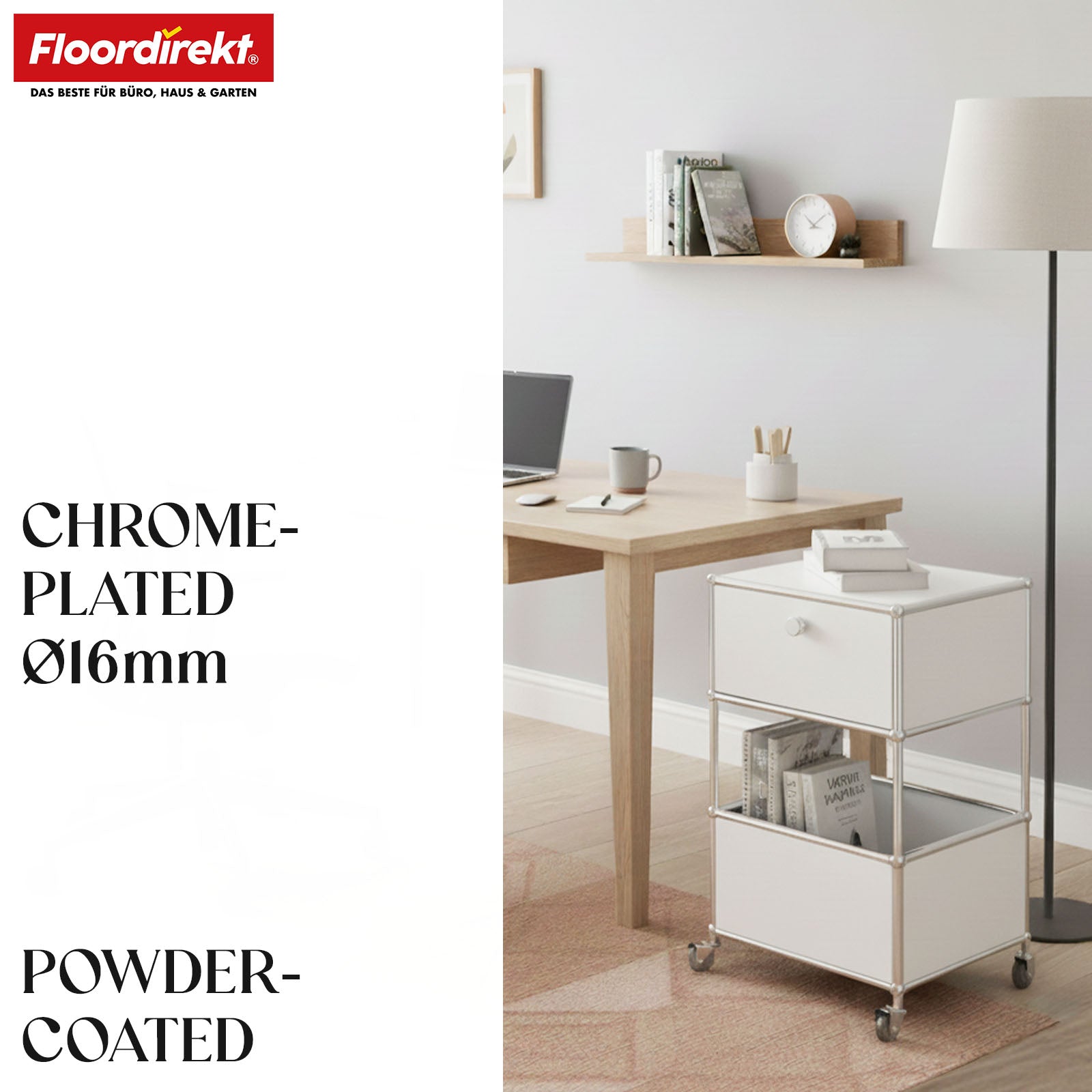 Metal shelving unit | Concept Epure MK-145 | 3-tier rolling container with drawer & shelves | Available in several colours