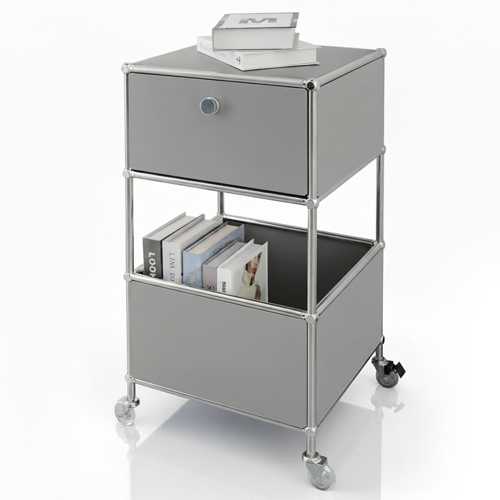 Metal shelving unit | Concept Epure MK-145 | 3-tier rolling container with drawer & shelves | Available in several colours