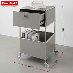 Metal shelving unit | Concept Epure MK-145 | 3-tier rolling container with drawer & shelves | Available in several colours