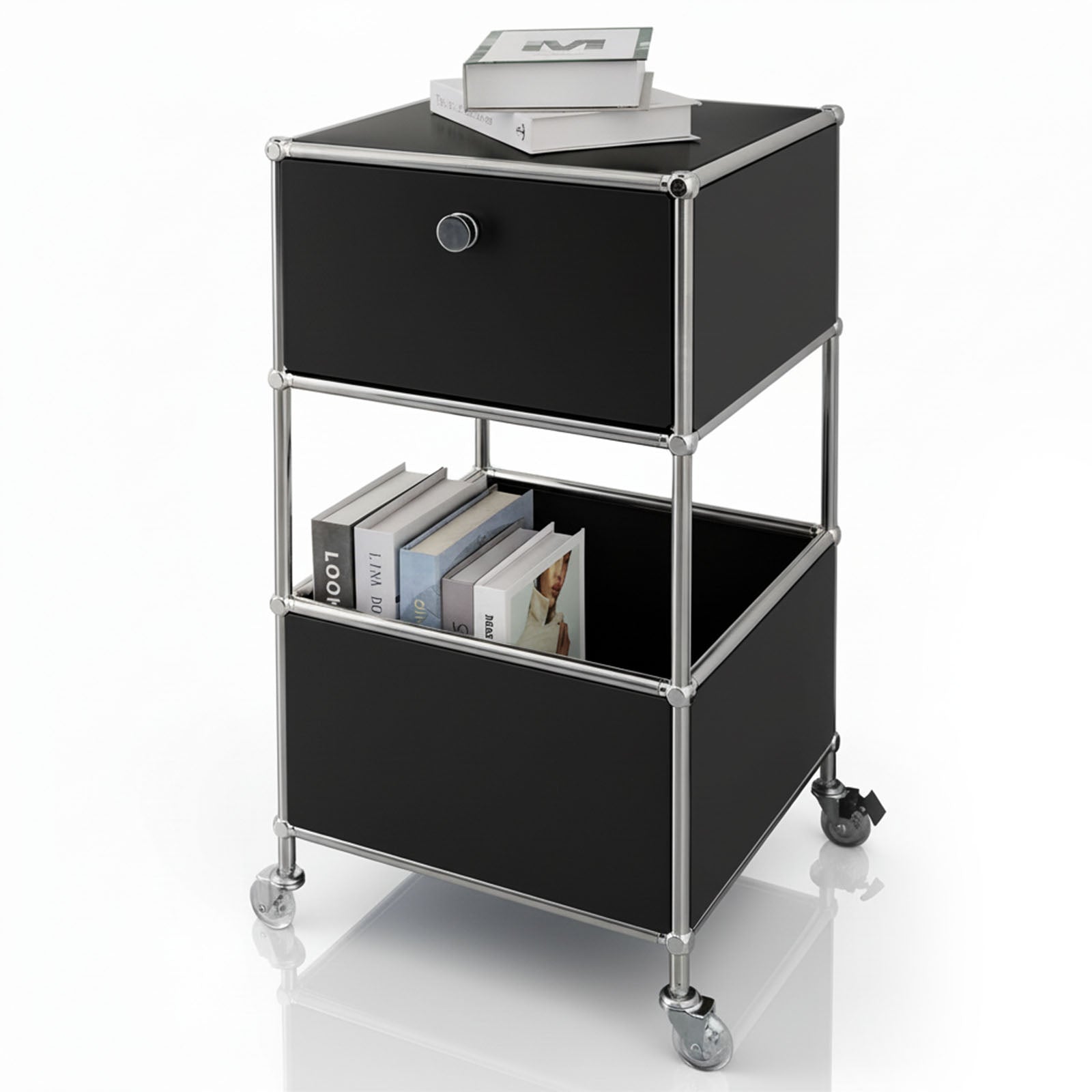 Metal shelving unit | Concept Epure MK-145 | 3-tier rolling container with drawer & shelves | Available in several colours