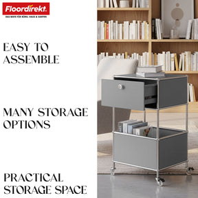 Metal shelving unit | Concept Epure MK-145 | 3-tier rolling container with drawer & shelves | Available in several colours