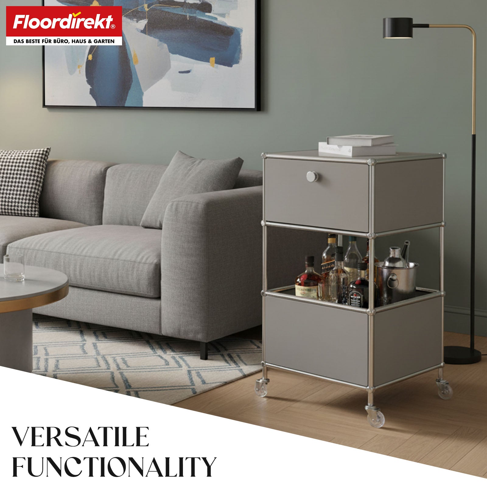 Metal shelving unit | Concept Epure MK-145 | 3-tier rolling container with drawer & shelves | Available in several colours