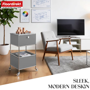 Metal shelving unit | Concept Epure MK-145 | 3-tier rolling container with drawer & shelves | Available in several colours