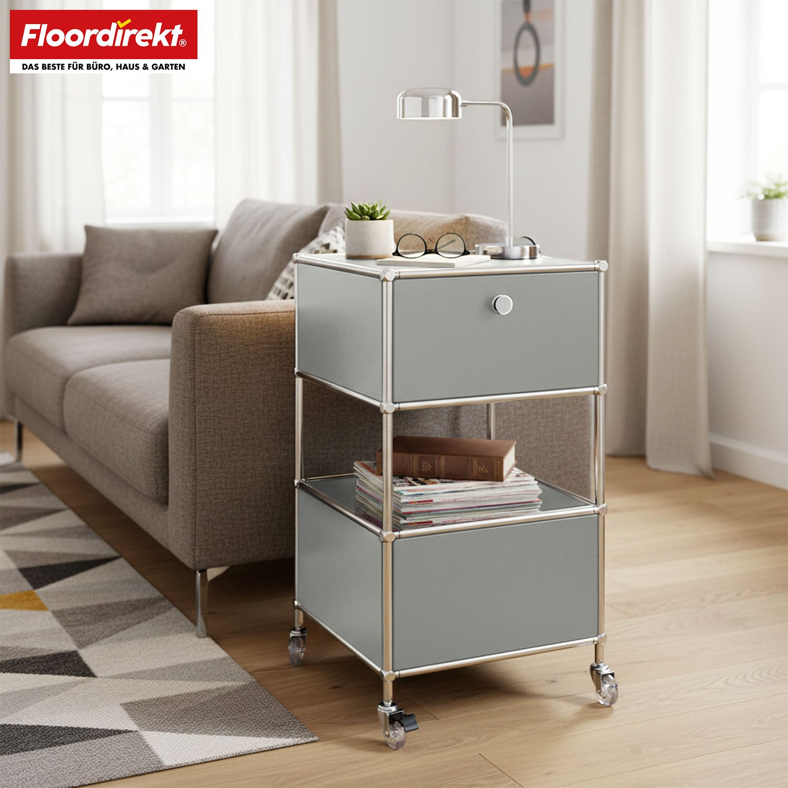 Metal shelving unit | Concept Epure MK-145 | 3-tier rolling container with drawer & shelves | Available in several colours