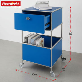 Metal shelving unit | Concept Epure MK-145 | 3-tier rolling container with drawer & shelves | Available in several colours