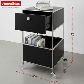 Metal shelving unit | Concept Epure MK-145 | 3-tier rolling container with drawer & shelves | Available in several colours