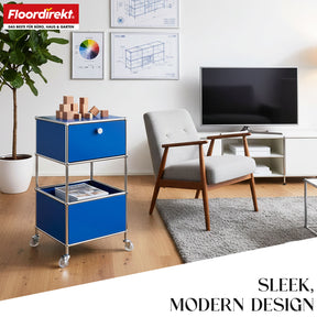 Metal shelving unit | Concept Epure MK-145 | 3-tier rolling container with drawer & shelves | Available in several colours