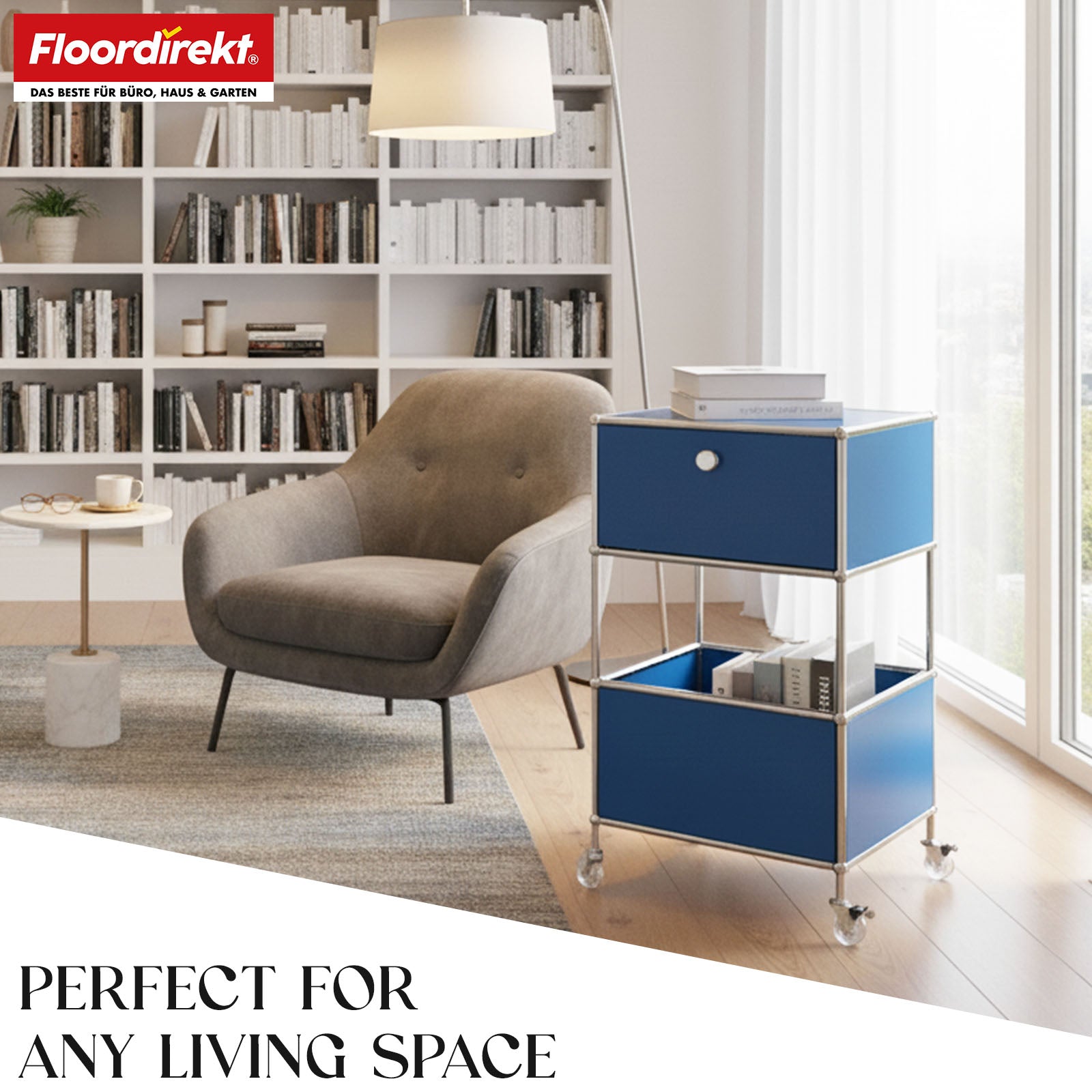 Metal shelving unit | Concept Epure MK-145 | 3-tier rolling container with drawer & shelves | Available in several colours